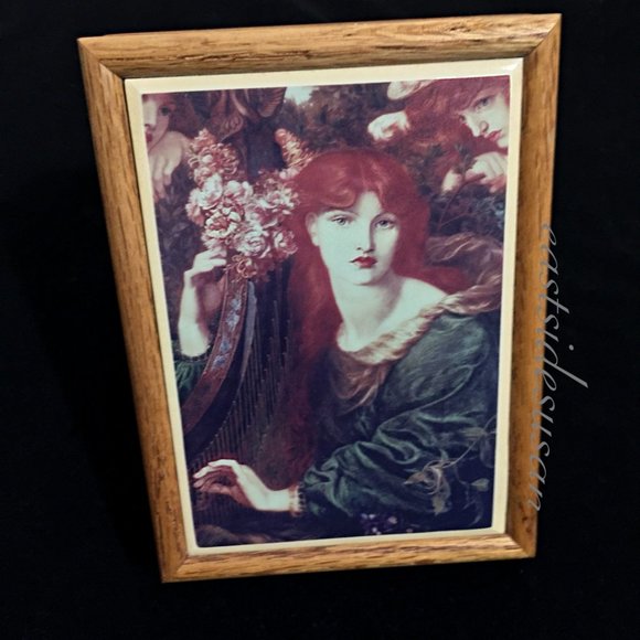 Vintage Other - VTG Beautiful Jewelry Box Wood + Tile EX+ Pre Raphaelite Redhead Woman Rossetti